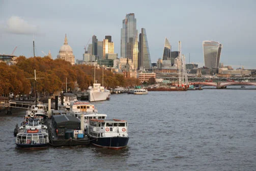 View of London skyscrapers and River Thames