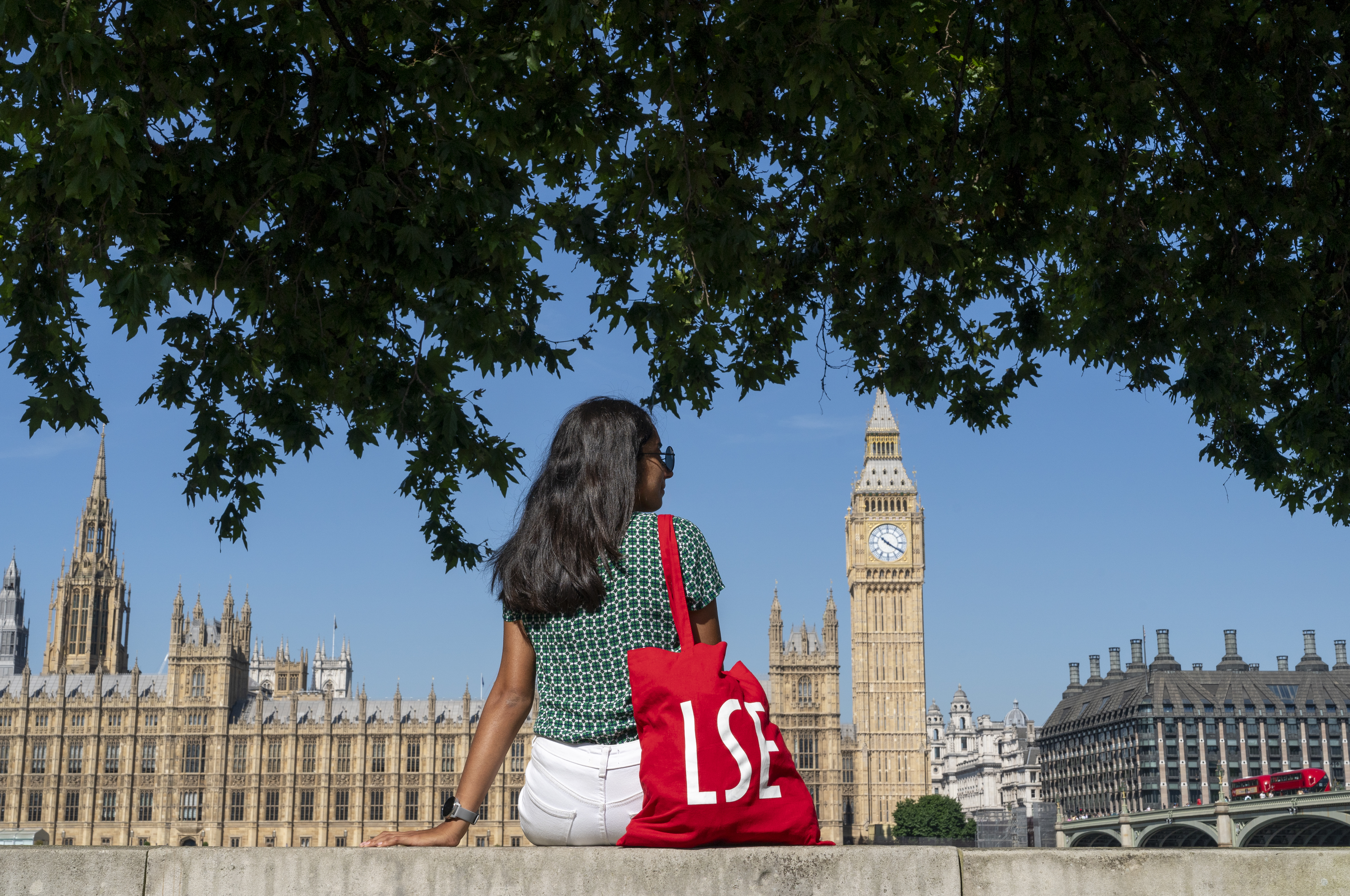 LSE student opposite Houses of Parliament in London