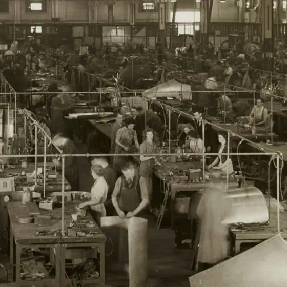 Grayscale photo of a factory