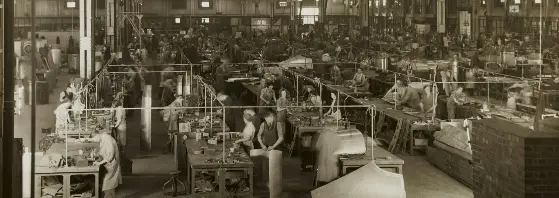 Grayscale photo of a factory