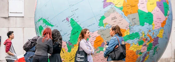 Students in front of the LSE Globe