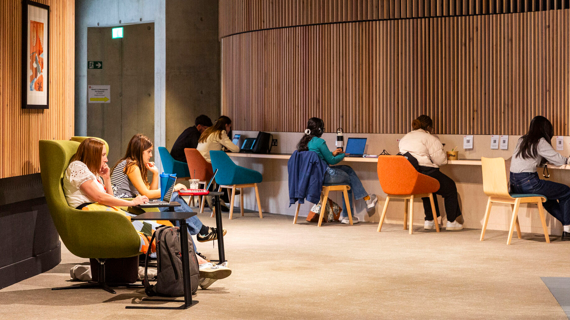 Students working in the Marshall building