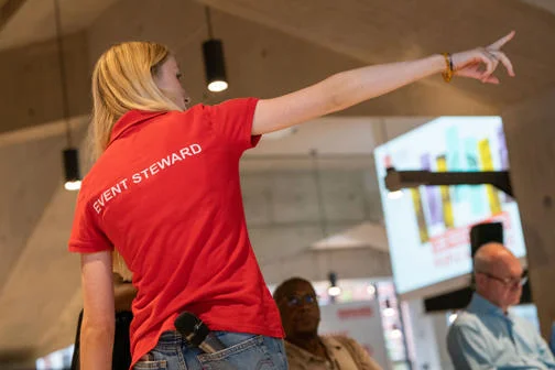 Steward pointing at LSE Festival