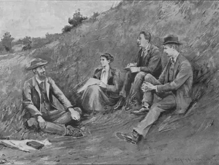 A sketch drawing of the four people who founded LSE: Sidney Webb, Beatrice Webb, Graham Wallas, and George Bernard Shaw.