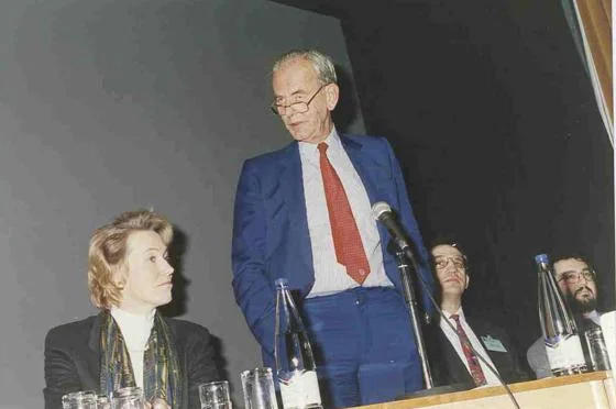 LSE alumna Virginia Bottomley, then Secretary of State for Health, with Brian Abel-Smith, Julian Le Grand and Elias Mossialos at the formal launch of LSE Health