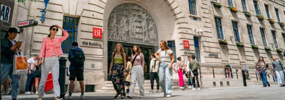 Students walking outside LSE's Old Building