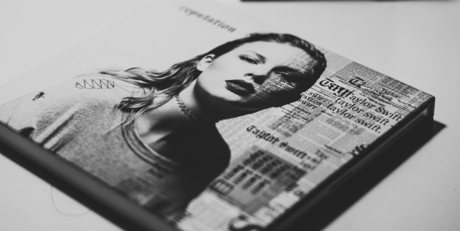 Taylor Swift's picture on a book.