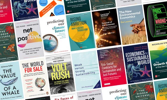 The covers of books featured in this recommended reading list on sustainable finance.