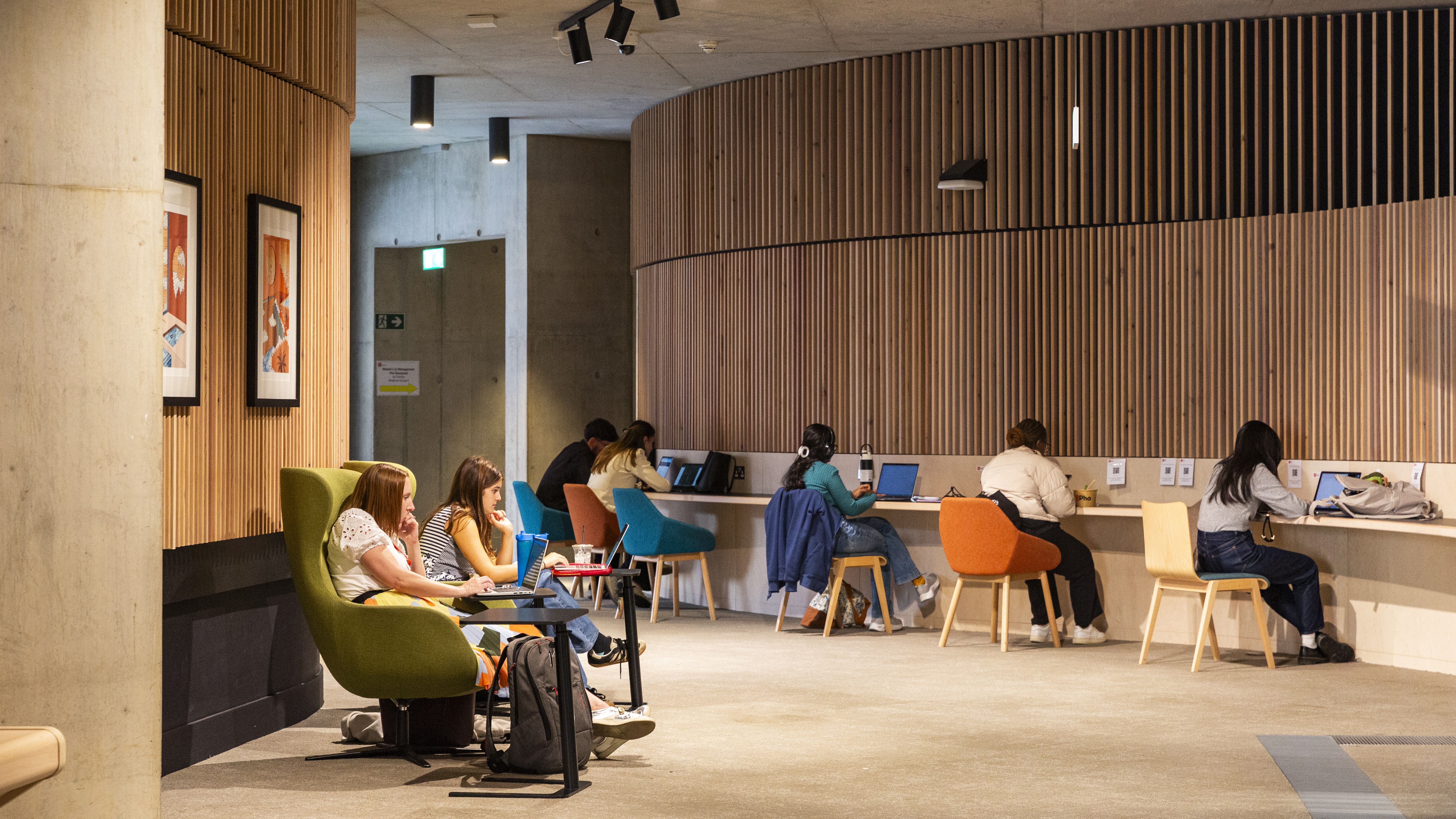 Students studying in the Marshall Building