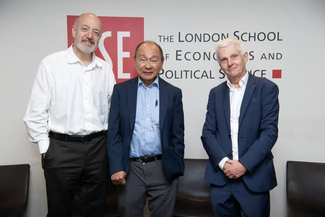 Prof Fukuyama with LSE President Larry Kramer and Prof Tony Travers