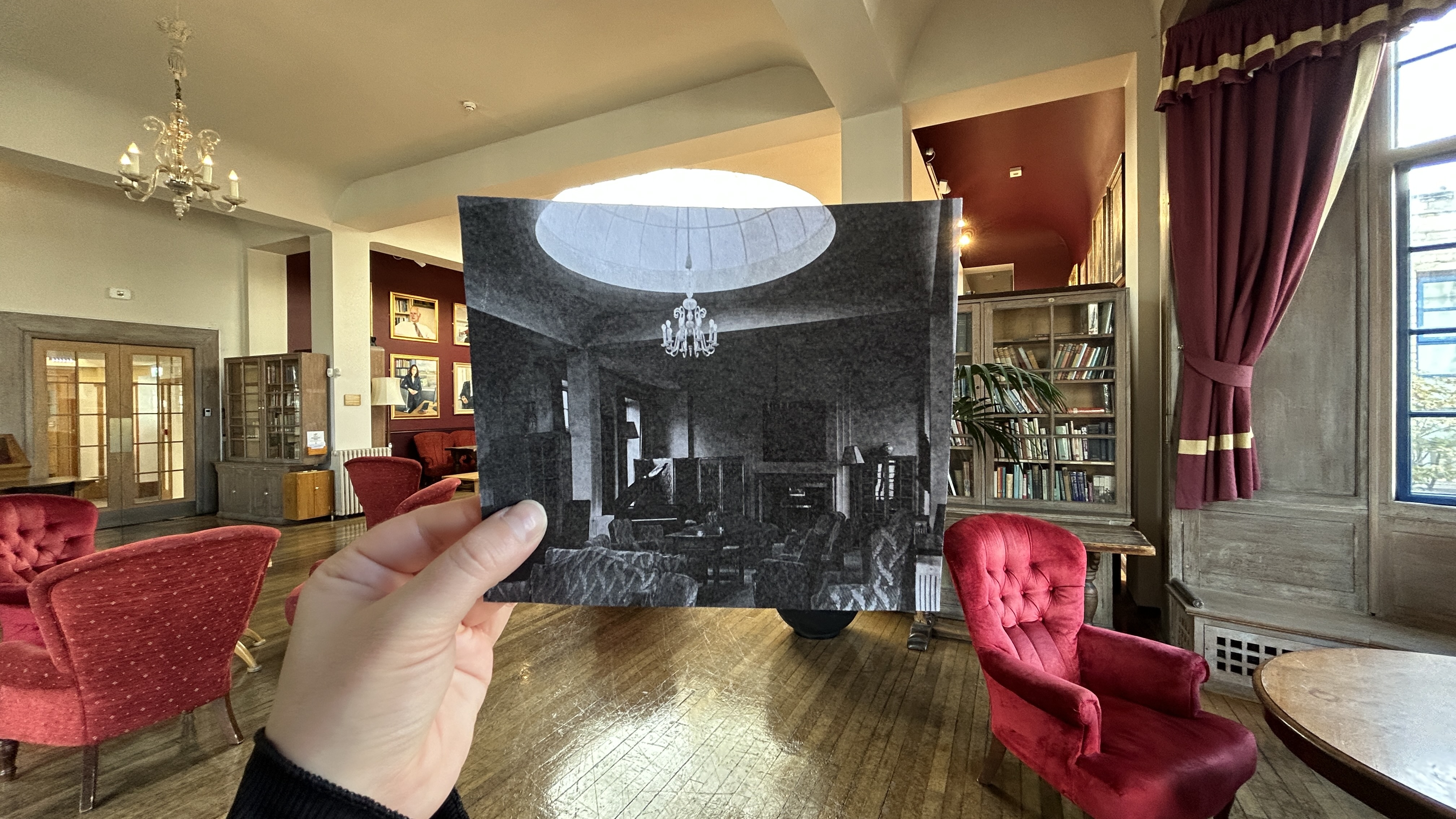 shaw library and old photo held  up