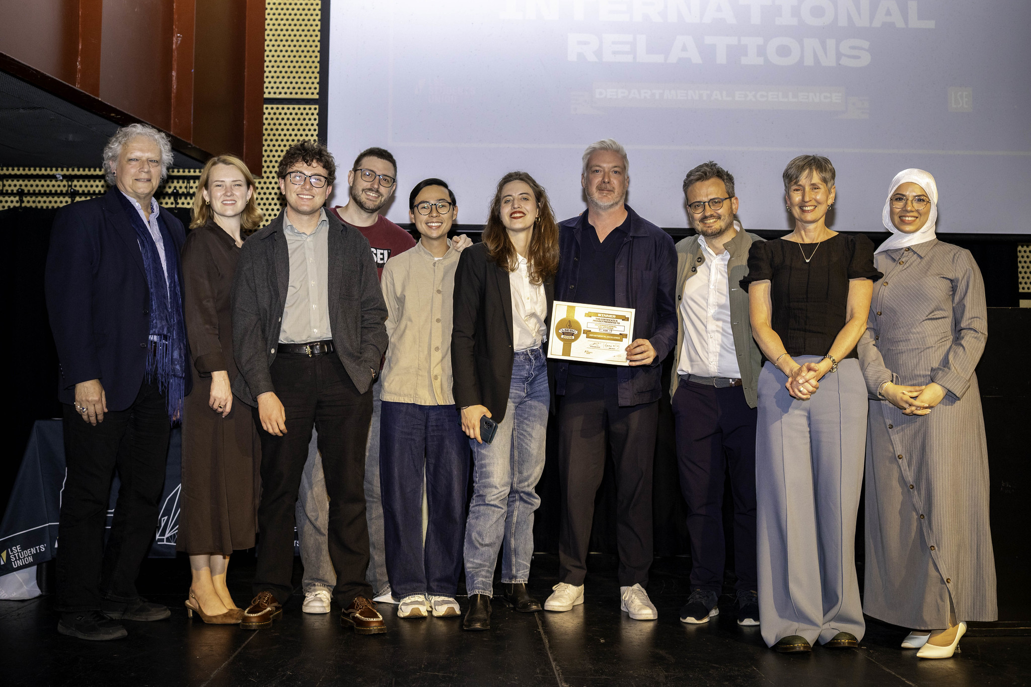 Members of the Department of International Relations receiving their LSESU Award for Departmental Excellence 2026