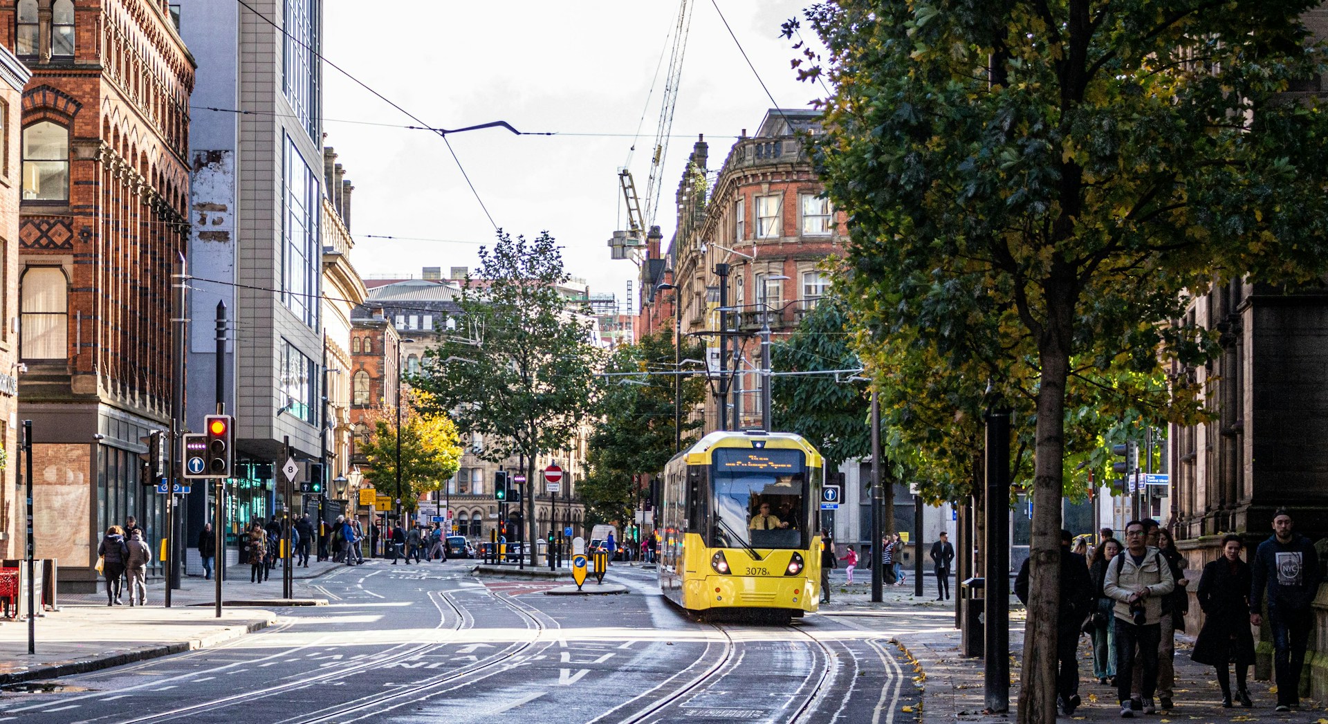 Manchester city centre with tram