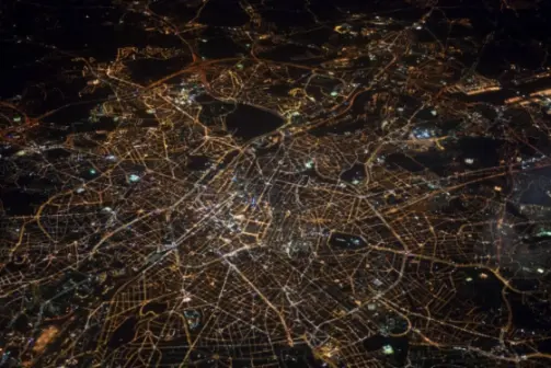 Aerial view of a city at night