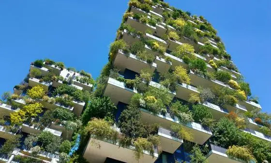 the Bosco Verticale in Milan with a blue sky