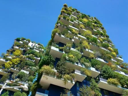 the Bosco Verticale in Milan with a blue sky