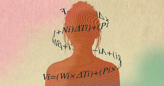 woman's silhouette with maths equations