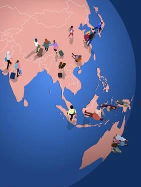 Graphic showing movement across the globe