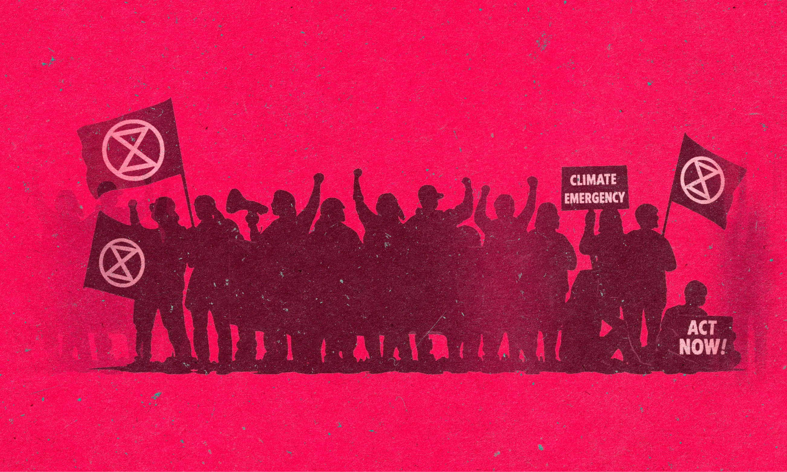 Silhouette of people demonstrating for climate action