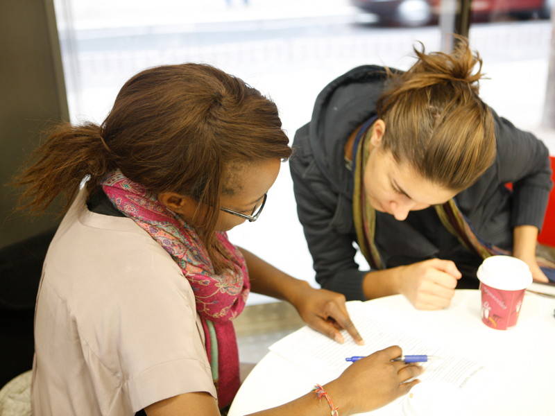 People studying at a table