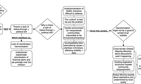 Flow diagram of themes contextualizing decolonial aspirations in current policy and practice