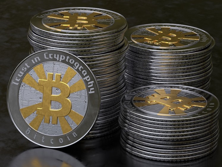 Bitcoins in a pile