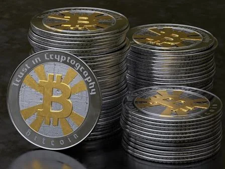 Bitcoins in a pile