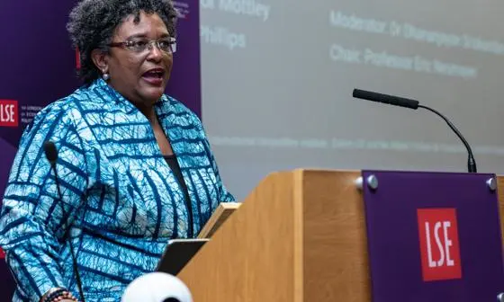 LSE alumna and Prime Minister of Barbados Mia Mottley speaking at LSE