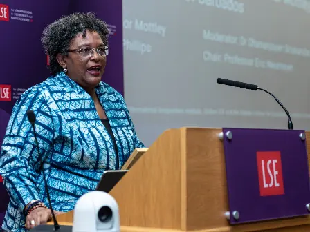 LSE alumna and Prime Minister of Barbados Mia Mottley speaking at LSE