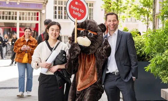 Open Day on LSE campus with Felix the Beaver, students and staff