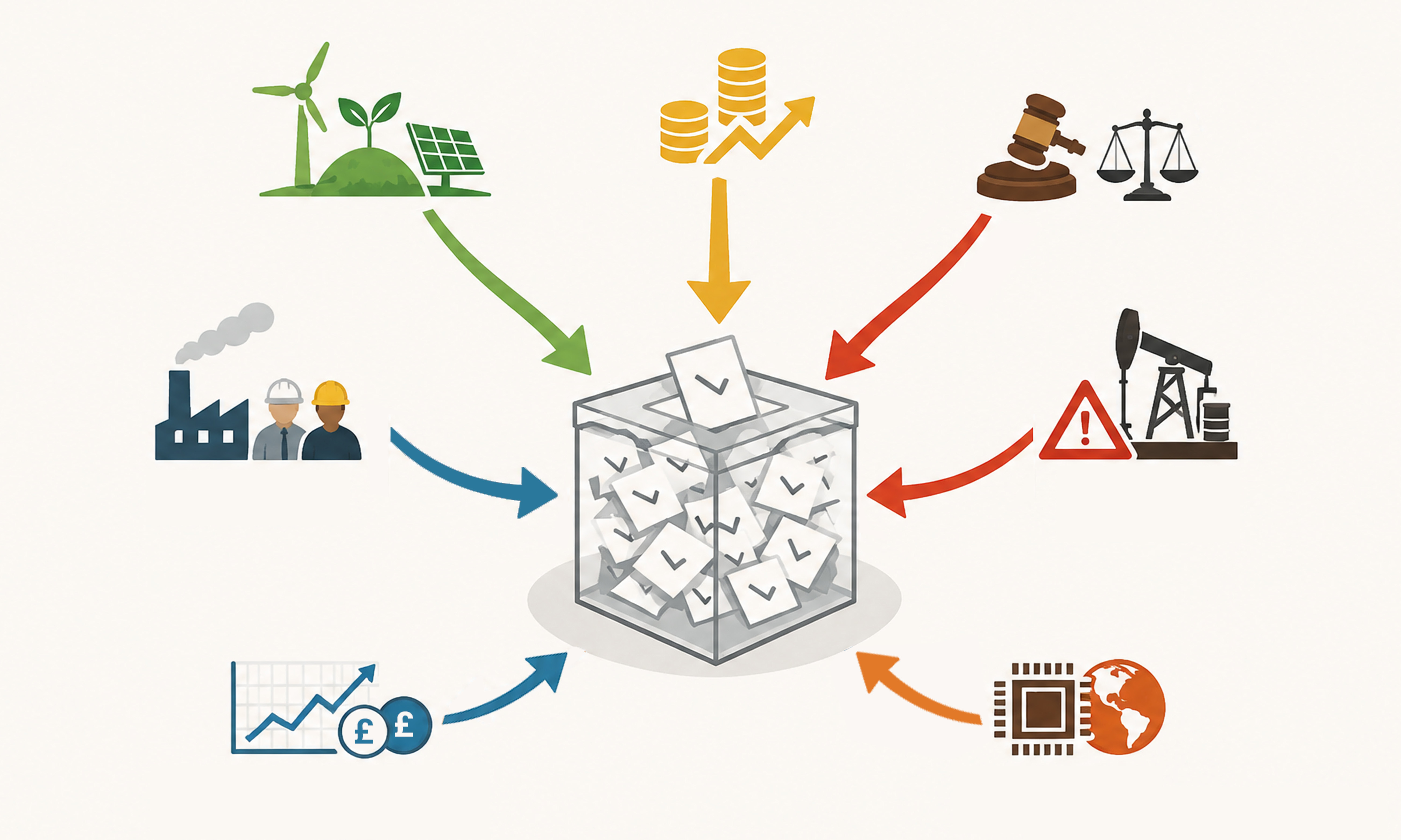 ballot box surrounded by voting options