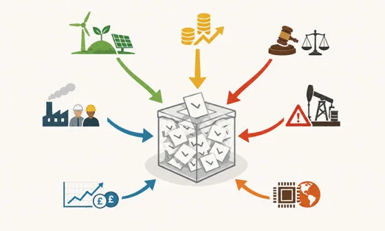 ballot box surrounded by voting options