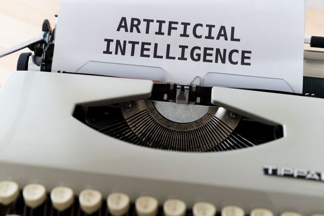 Artificial intelligence text on a typewriter