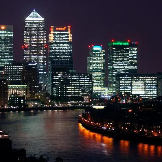 Canary Wharf in London at night