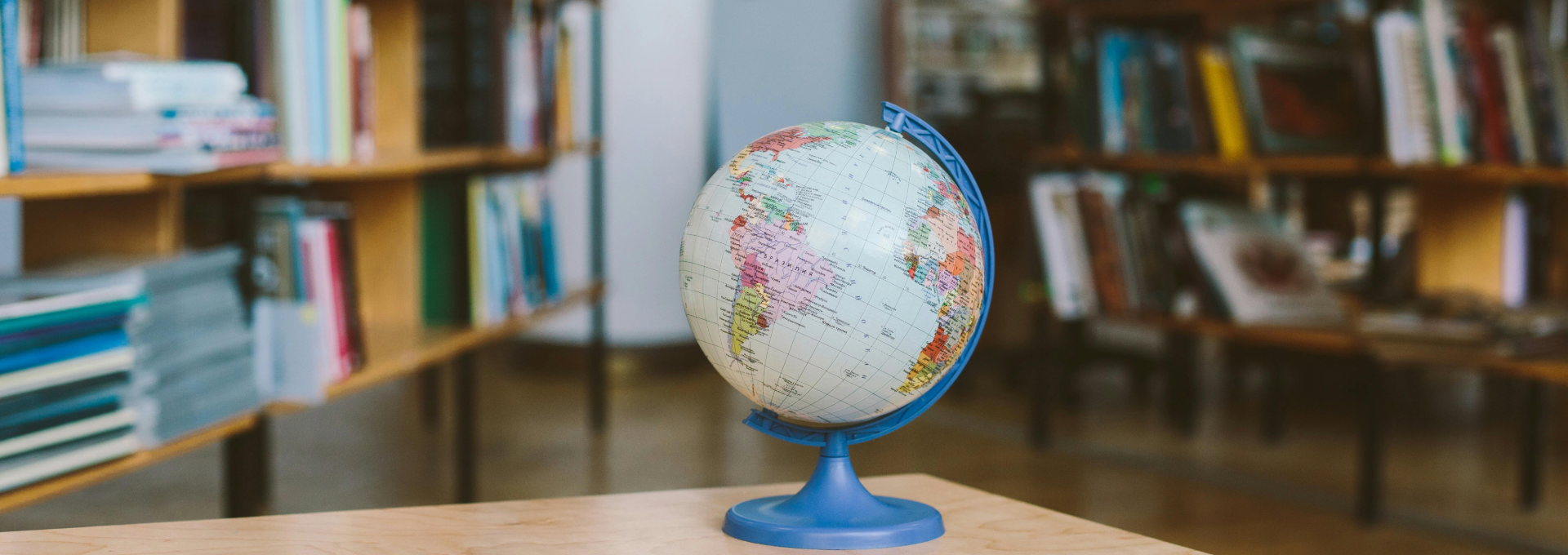 Globe on table in library