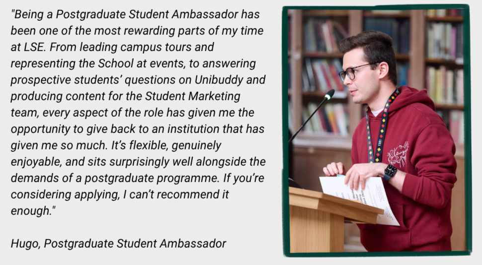 Student Ambassador Hugo at a lecturn