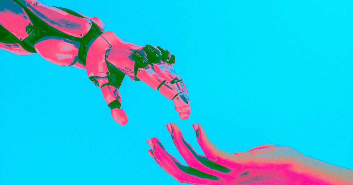 Robot and human touching hands