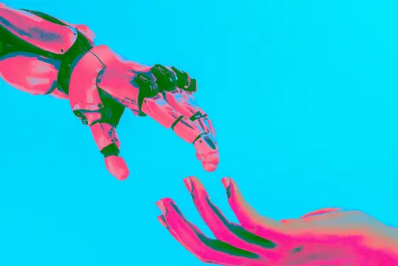 Robot and human touching hands