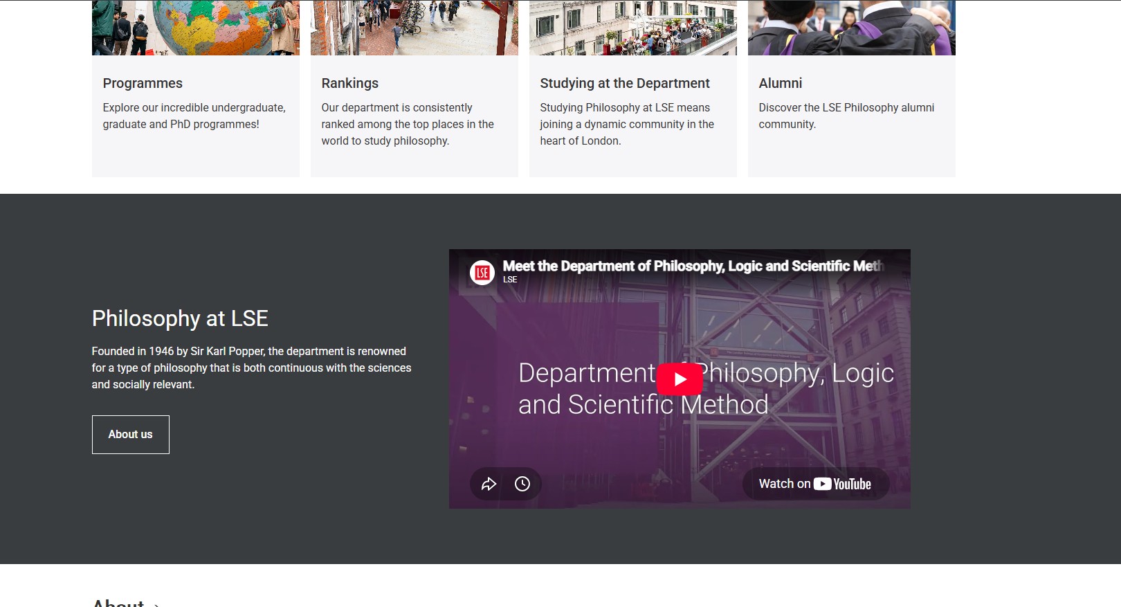 Decorative image: LSE Philosophy page demonstrating an embedded video block.