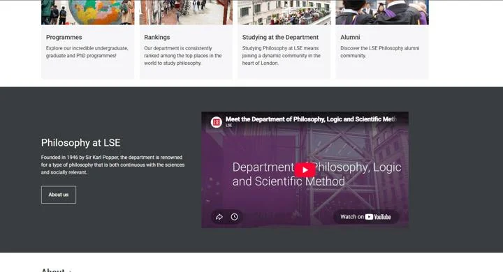 Decorative image: LSE Philosophy page demonstrating an embedded video block.