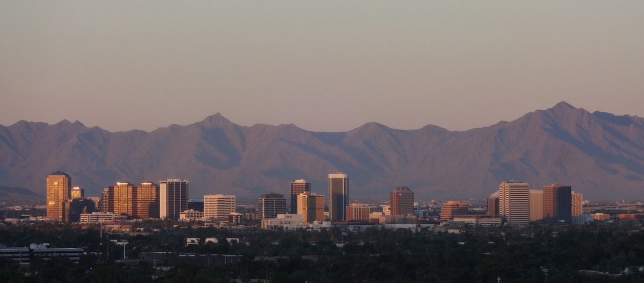 Phoenix cityscape at dusk.