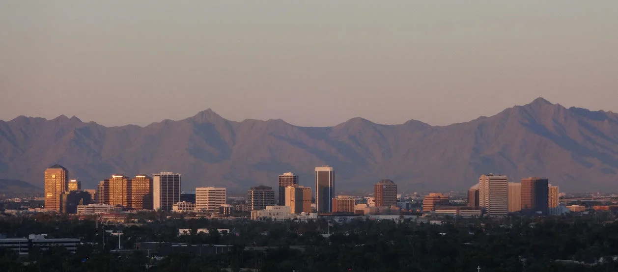Phoenix cityscape at dusk.