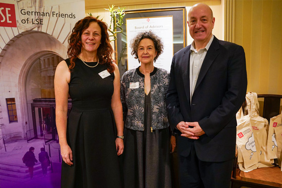 Pia Wagner stands with Lady Christiane Dahrendorf and LSE President Larry Kramer. Credit: Marie Eberhardt
