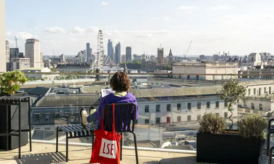student reading on LSE rooftop
