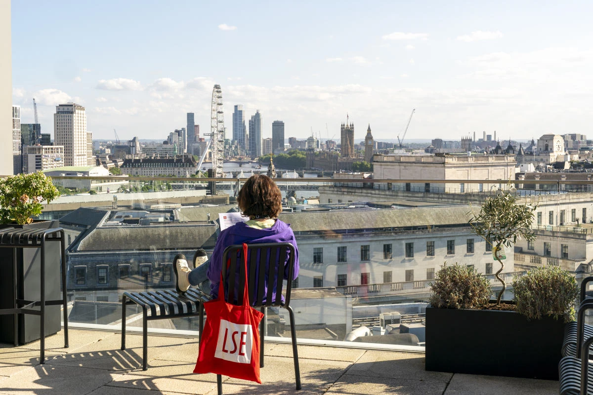student reading on LSE rooftop