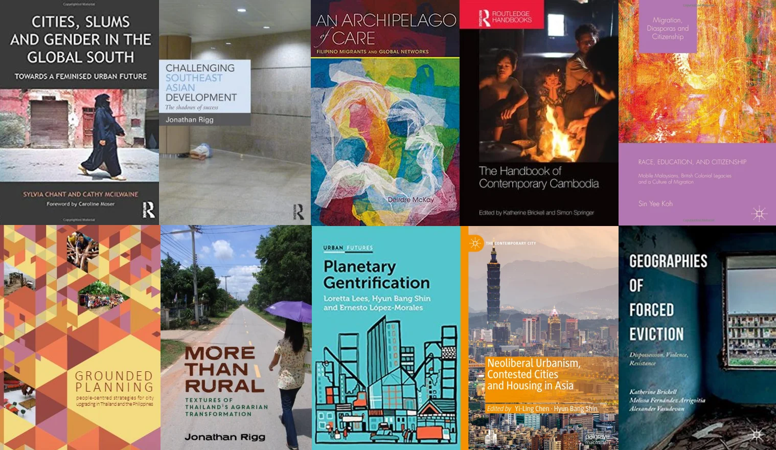 A collage of book cover publications by SEAC Associates
