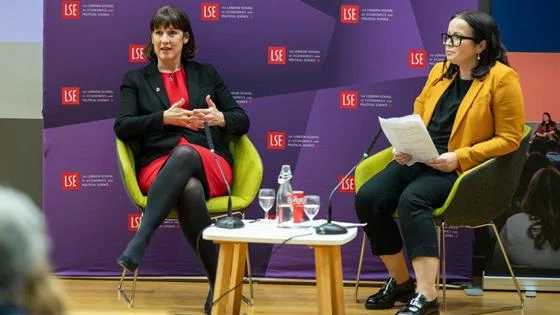 Dr Grace Lordan Director of The Inclusion Initiative talking with Rachel Reeves at event