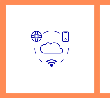 Orange box with REMEDIS and logo with a cloud, phone and wifi