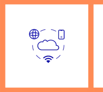 Orange box with REMEDIS and logo with a cloud, phone and wifi
