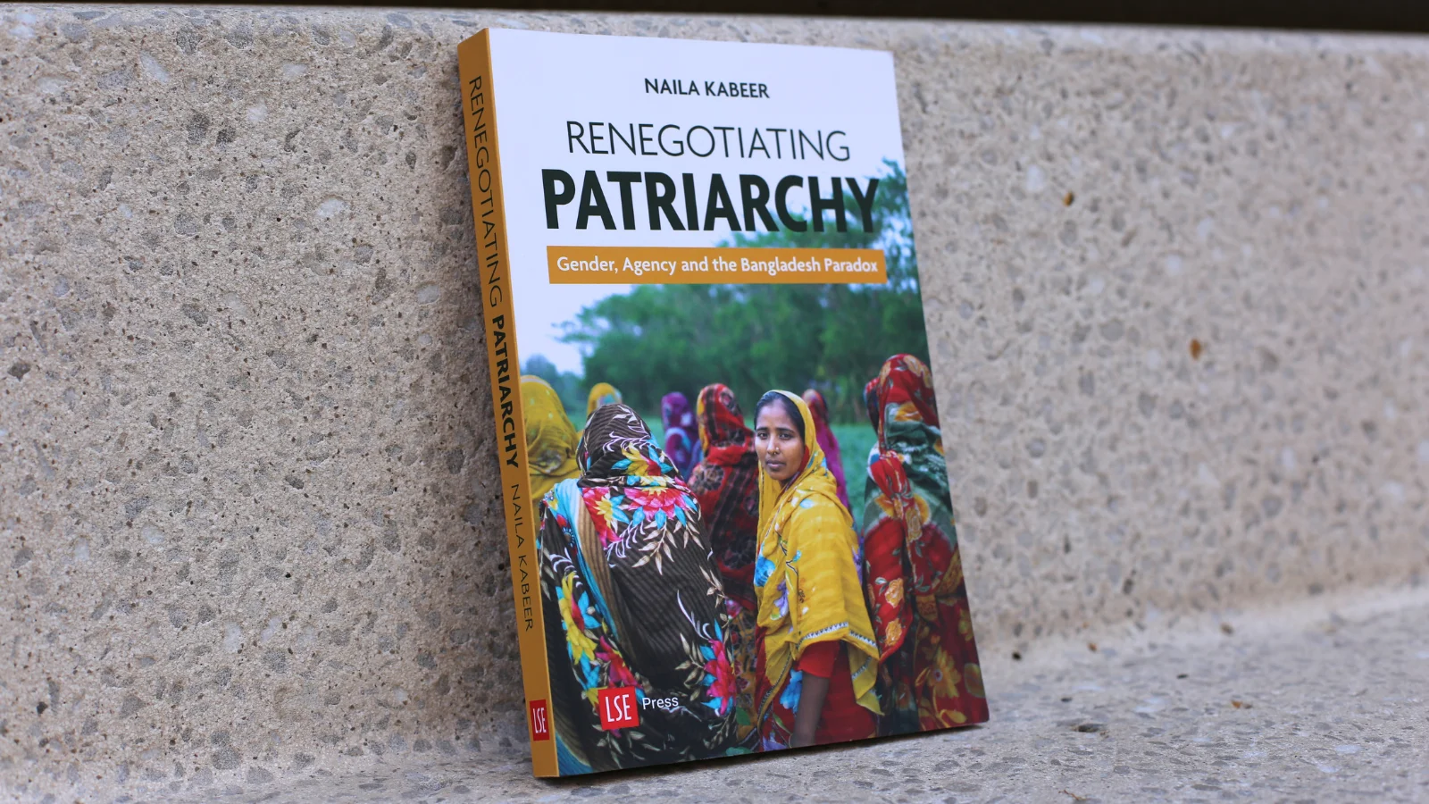 The cover of the book Renegotiating Patriarchy by Professor Naila Kabeer with a stone step background